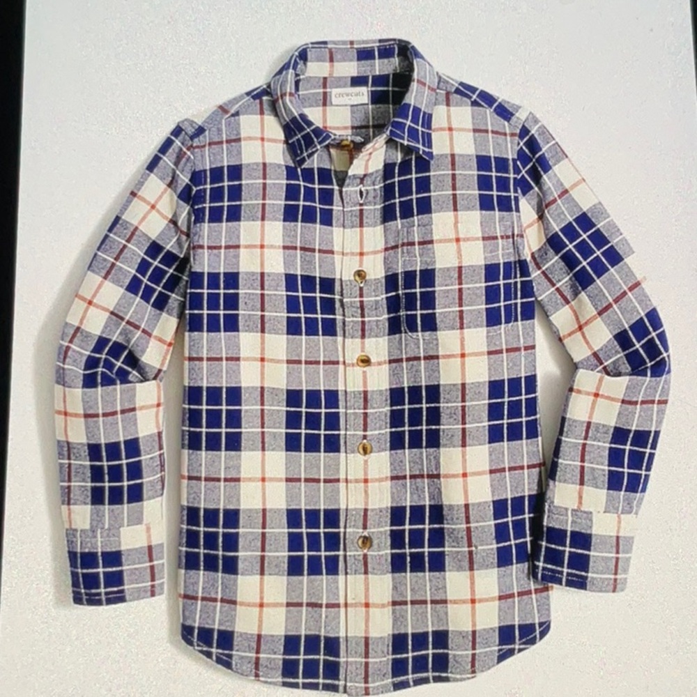 J Crew Crewcuts- Boys Plaid Flannel Shirt, Blue Multi, Size 10 EUC